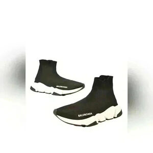 BALENCIAGA Black White Neoprene Rubber Womens Knit Speed Sneaker 7US Italy